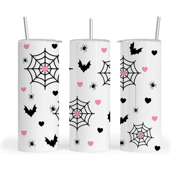 Halloween Tumbler 20Oz, Spider Tumbler with Lid, Straw, Brush and Non-Slip Base, Use like Water Bottle, Coffee Mug, Travel Mug, Wine Cup. Woman Gift, Stainless Steel Skinny Tumbler (SweetSpider)