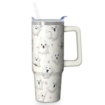 Halloween Tumbler 30 oz with Handle and Straw Ghost Skeleton Cup Halloween Birthday Gifts Insulated Travel Water Bottle