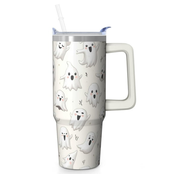 Halloween Tumbler 30 oz with Handle and Straw Ghost Skeleton Cup Halloween Birthday Gifts Insulated Travel Water Bottle