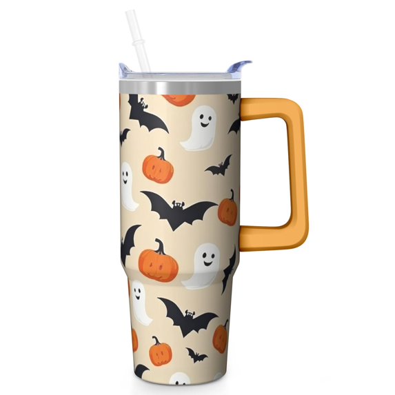 Halloween Tumbler 30 oz with Handle and Straw Haunted Ghost Bat Cup Halloween Party Gifts Travel Mug