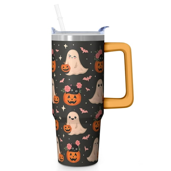 Halloween Tumbler 30 oz with Handle and Straw Pumpkin Skeleton Ghost Tumbler Halloween Birthday Gifts Insulated Mug