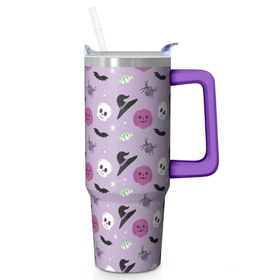 Halloween Tumbler 30 oz with Handle and Straw Skeleton Witch Bat Tumbler Halloween Gifts for Women Insulated Mug