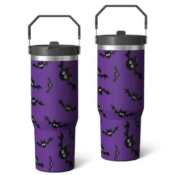 Halloween Tumbler 30oz with Lid and Straw, Skull Bat Pumpkin Cup, Insulated Leak-Proof Coffee Travel Mug with Handle for Spooky Witchy Gifts Women Men