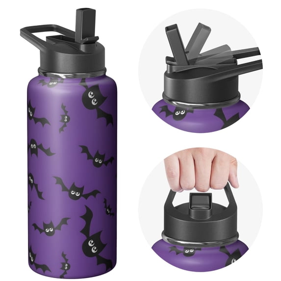 Halloween Tumbler 32oz with Handle and Straw – Double Wall Insulated Stainless Steel Mug – Witch Skull Ghost Pumpkin Design – Coffee Cup Gift for Women Men