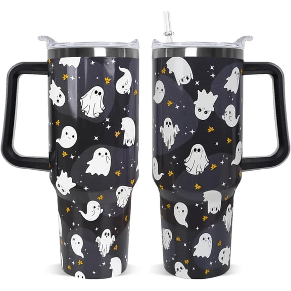 Halloween Tumbler 40 OZ Ghost Tumbler Cute Ghosts Spooky Leak Proof Cups Insulated Coffee Travel Mugs for Halloween Gifts Goth Witchy Decor (1PCS)