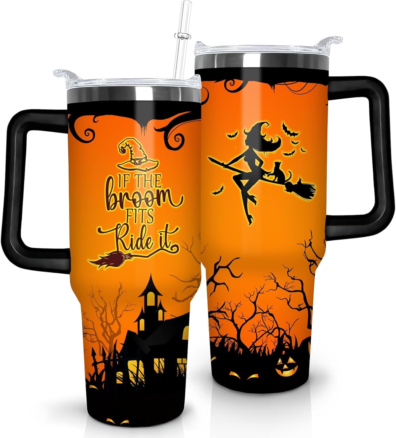 Halloween Tumbler 40 oz Halloween Tumblers with Handle and Straw Orange ...