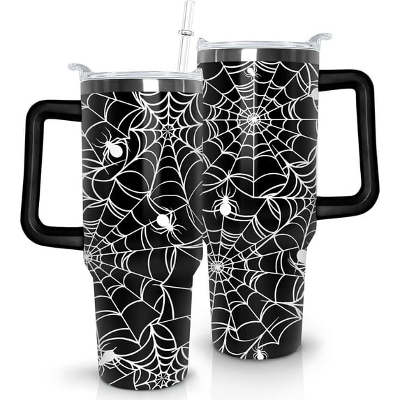Halloween Tumbler 40 oz Halloween Tumblers with Handle and Straw Spider Web Stainless Steel Insulated Coffee Cups Mugs Halloween Gifts Stuff for Women Girls