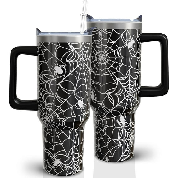Halloween Tumbler 40 oz Halloweens Tumblers with Handle and Straw Spider Web Stainless Steel Insulated Coffee Cups Mugs Goth Gifts Stuff for Women Girls