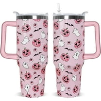 Halloween Tumbler 40 oz Pink Pumpkin Ghost Tumbler Bats Cups Leak Proof Tumbler Insulated Coffee Travel Mug for Halloween Gifts Gothic Witchy Decor