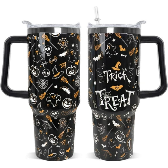 Halloween Tumbler 40 oz Skull Ghost Tumbler Trick or Treat Pumpkin Leak Proof Cups Insulated Coffee Travel Mugs for Halloween Gifts Goth Witchy Decor (1PCS)