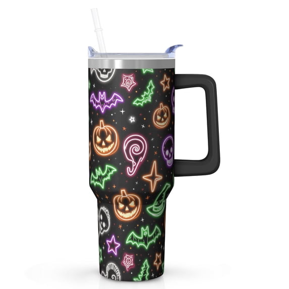 Halloween Tumbler 40 oz with Handle and Straw Ghost Candy Cup Halloween Gifts for Women Travel Mug Insulated Bottle