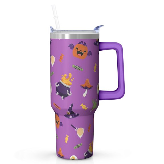 Halloween Tumbler 40 oz with Handle and Straw Ghost Skull Cup Halloween Gifts for Women Travel Mug Insulated Water Bottle