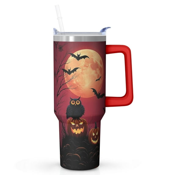 Halloween Tumbler 40 oz with Handle and Straw Haunted Ghost Bat Cup Halloween Party Gifts Travel Mug