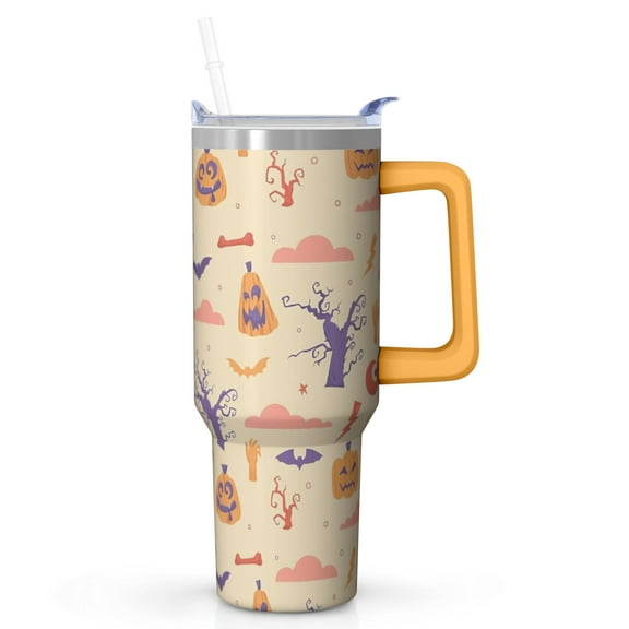 Halloween Tumbler 40 oz with Handle and Straw Haunted Ghost Witch Cup Halloween Holiday Gifts Travel Mug