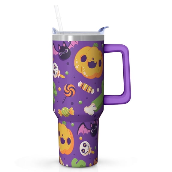 Halloween Tumbler 40 oz with Handle and Straw Witch Skeleton Ghost Cup Halloween Party Gifts Insulated Water Bottle