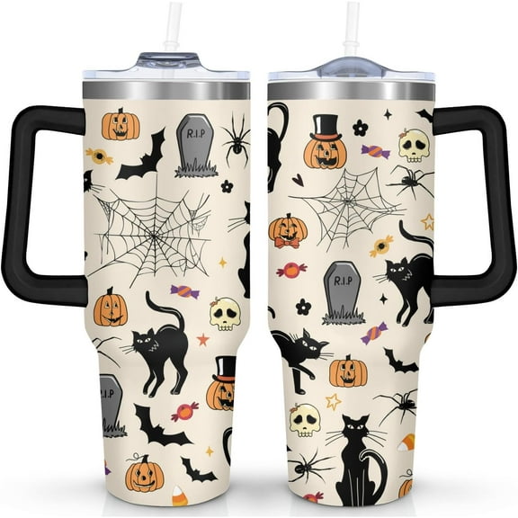 Halloween Tumbler 40oz Bat Pumpkin Spider Web Tumblers with Lid and Straw Halloween Gifts for Women Men Stainless Steel 40 Oz Travel Cup