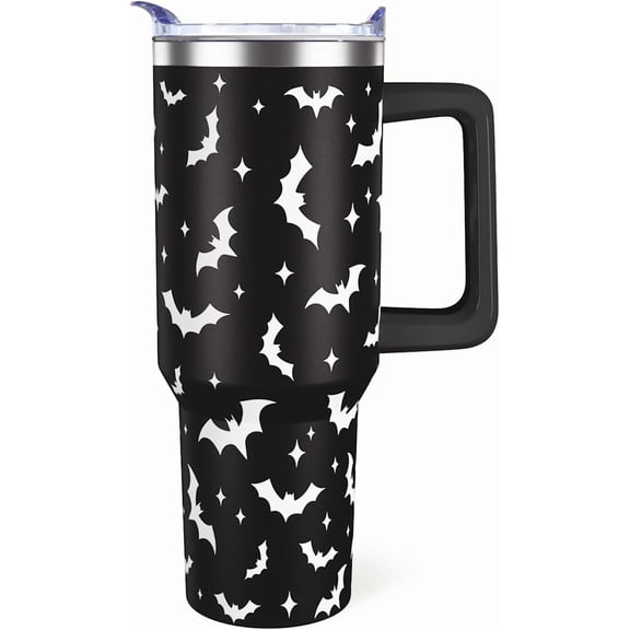 Halloween Tumbler 40oz Bat Spooky Tumblers with Lid and Straw Gifts for Women Men Stainless Steel 40 Oz Coffee Cup