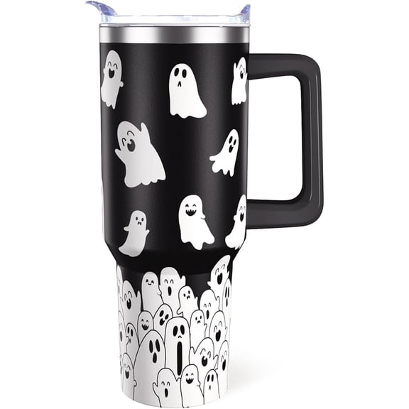 Halloween Tumbler 40oz Cute Ghost Spooky Tumblers with Lid and Straw Halloween Spooky Gifts for Women Men Stainless Steel 40 Oz Coffee Cup Cute Spooky Gift for Adults