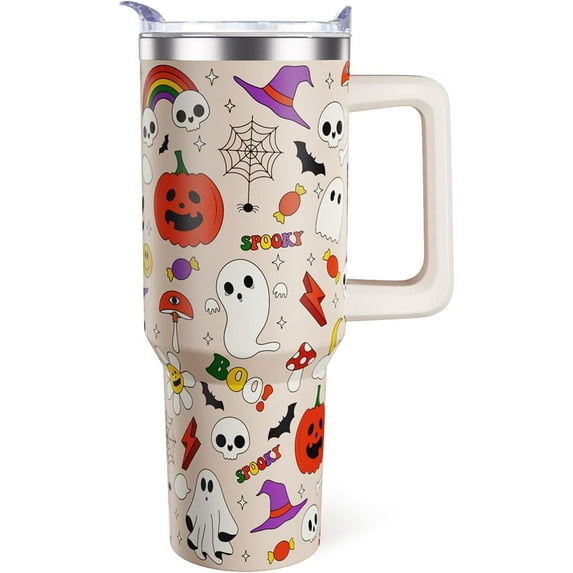 Halloween Tumbler 40oz Ghost Pumpkin Tumblers with Lid and Straw Halloween Gifts for Women Men Stainless Steel 40 Oz Bat Cup Cute Spooky Gift for Adults