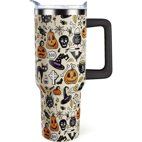 Halloween Tumbler 40oz Ghost Pumpkin Tumblers with Lid and Straw Halloween Gifts for Women Men Stainless Steel 40 Oz Fall Cup Cute Spooky Gift for Adults
