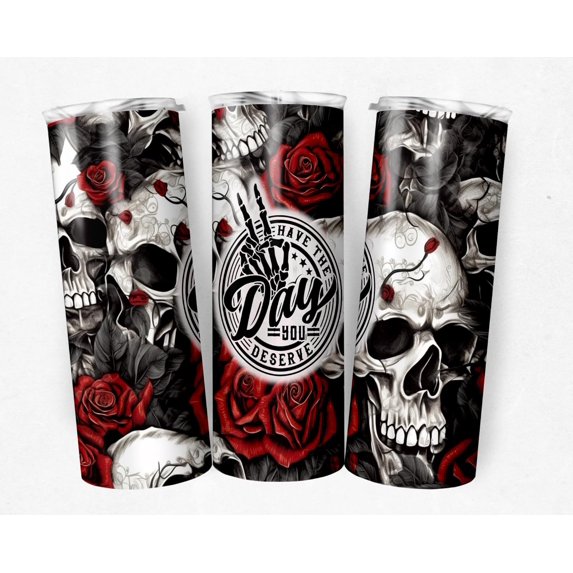 Halloween Tumbler Gift 20oz For Women Men Adults, Horror Tumbler, Halloween Decorations Indoor Outdoor (Black Rose Skeleton Tumbler)