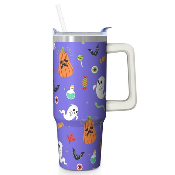 Halloween Tumbler, Gothic Skull Cup 30oz with Handle and Straw, Spooky Gift Travel Coffee Insulated Mug