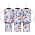 thumbnail image 1 of Halloween Tumbler with Handle All Hallows'' Eve Gifts for Women Men - 40oz Halloween Tumbler with Lid and Straw - All Hallows'' Eve Present with Glost Pumpkin Spider Bat for Kids, 1 of 6