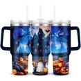 thumbnail image 1 of Halloween Tumbler with Handle Happy Halloween Gifts for Women Men - 40oz Halloween Tumbler with Lid and Straw - Halloween Present with Glost Pumpkin Bat Black Cat for Kids, 1 of 6