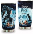 thumbnail image 1 of Halloween Tumbler with Lid Double Wall Tumbler 20oz Travel Coffee Mug, Once You Go Witch You Never Switch, Witch Tumbler, Pumpkim Tumbler, Black Cat Tumbler at Night, 1 of 5