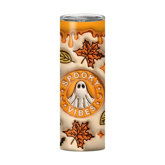 Halloween Tumbler with Lid and Straw, 20 oz Cute Halloween Decor Printed Insulated Stainless Steel Travel Mug, Horror Movies Lover Gifts for Friends, Coworkers, Gifts for Halloween (Hot Pink/1 Set)
