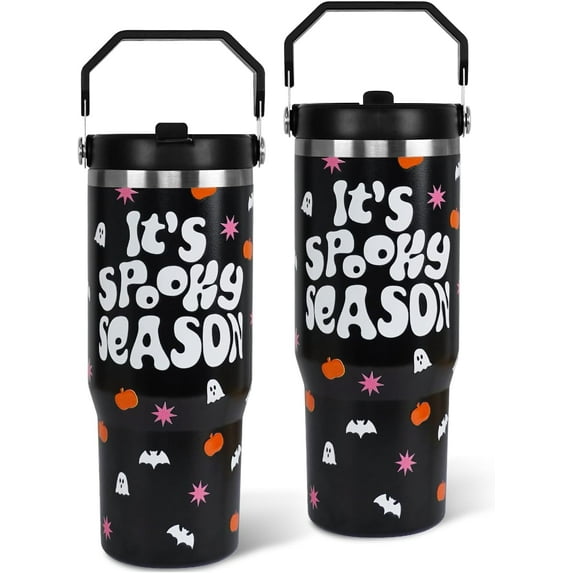 Halloween Tumbler with Lid and Straw 30oz,Spooky Season Pumpkins Vacuum Insulated Leak Proof Fall Tumbler,Goth Cute Spooky Gift Women Kids Teen Girls,Halloween Stainless Steel Coffee Cup