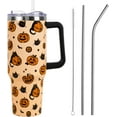 thumbnail image 1 of 40oz Halloween Tumbler with Lid & Straw - Black Cat & Pumpkin Design - Vacuum Insulated, Leak Proof Stainless Steel Cup - Spooky Goth Cute Gift for Women & Teens, 1 of 6