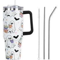 40oz Halloween Tumbler with Lid & Straw - Vacuum Insulated Leak Proof Stainless Steel Cup, Cute Spooky Ghost Reading Design, Gift for Book Lovers Women & Girls