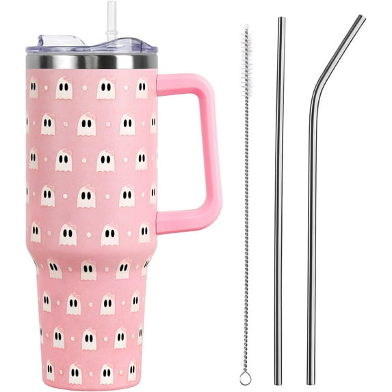 Halloween Tumbler with Lid and Straw 40oz,Gothic Ghosts Cat Vacuum Insulated Leak Proof Tumbler,Goth Spooky Gift Women Girls,Fall Thanksgiving Accessories Stainless Steel Coffee Cup