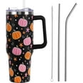 thumbnail image 1 of Halloween Tumbler with Lid and Straw 40oz - Vacuum Insulated Leak Proof Stainless Steel Pink Pumpkin Star Moon Design - Goth Cute Spooky Gift for Women and Girls - Halloween Accessories, 1 of 6