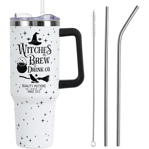 Halloween Tumbler 40oz - Witches Brew Vacuum Insulated Stainless Steel Cup with Lid & Straw | Leak Proof | Goth Cute Spooky Halloween Gift for Women & Girls