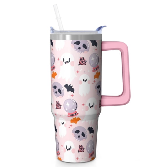 Halloween Tumbler, Pumpkin Full Moon Cup 30oz with Handle and Straw, Spooky Gift Insulated Coffee Mug