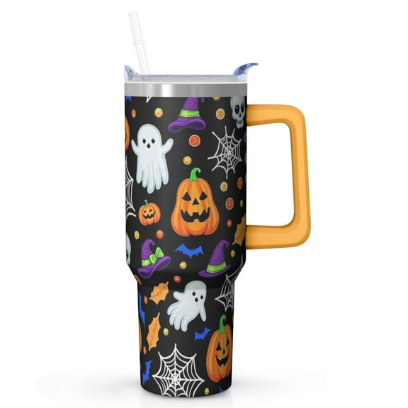 Halloween Tumbler, Spooky Cute Ghost Cup with Handle and Straw 40oz, Insulated Coffee Travel Gift Mug