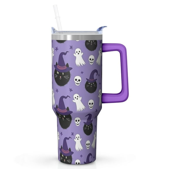 Halloween Tumbler, Spooky Cute Ghost Cup with Handle and Straw 40oz, Insulated Travel Coffee Mug Gift