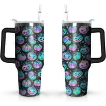 Halloween Tumbler, Spooky Neon Pumpkin Mug Cup Ghost Tumblers with Handle and Straw 40 oz, Halloween Gifts for Friends Family Insulated Water Bottle