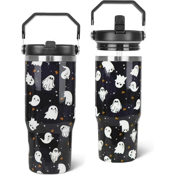 Halloween Tumbler with Handle & Flip Straw Ghost Gifts Coffee Travel Mug Insulated Water Bottle Cup Ghosts Halloween Decor Gifts-30 OZ(1PCS)