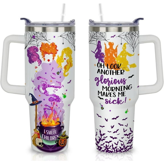 Halloween Tumbler with Handle, Hocus Pocus Tumbler 40 oz Witch Cup Hocus Pocus Cup Witch Brew Tumbler With Lid and Straw Halloween Gifts for Women