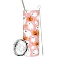thumbnail image 1 of Halloween Tumbler with Straw Lid Pink Boo Ghost Pumpkin Stainless Steel Cup for Birthday Baby Shower Trick or Treat Party Gifts, 20 Oz, 1 of 6