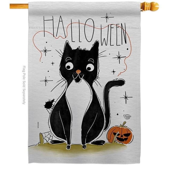 Halloween Tuxedo Cat Falltime 28 x 40 in. Double-Sided Decorative Horizontal House Flag for Decoration Banner Garden Yard Gift