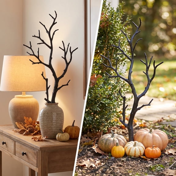 Halloween Twig Decor,Adjustable Bendable Bare Branch Props Waterproof Reusable,Dark Scene Layout Ornament For Indoor Mantel Window Display(Black)