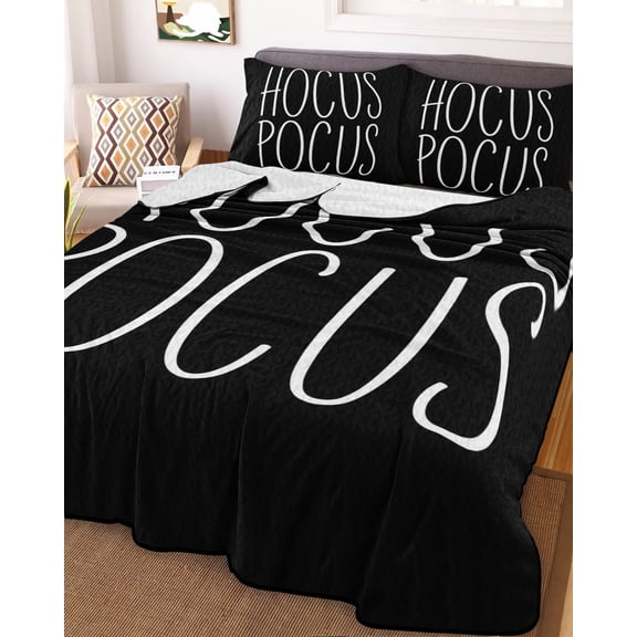 Halloween Twin Size Down Alternative Comforter, Lightweight Comforter Quilt Bedding Set with Pillow Shams Hocus Pocus Black Abstract Simple Lines Art All Seasons Bed Comforter Duvet Insert 68"x86"