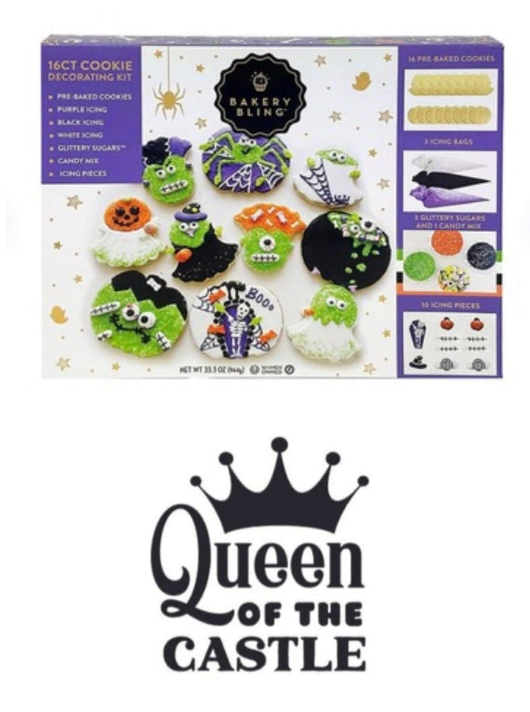 Bakery Bling Halloween Cookie Decorating Kit, 16ct Pre-Baked Cookies, Icing, Candy Mix