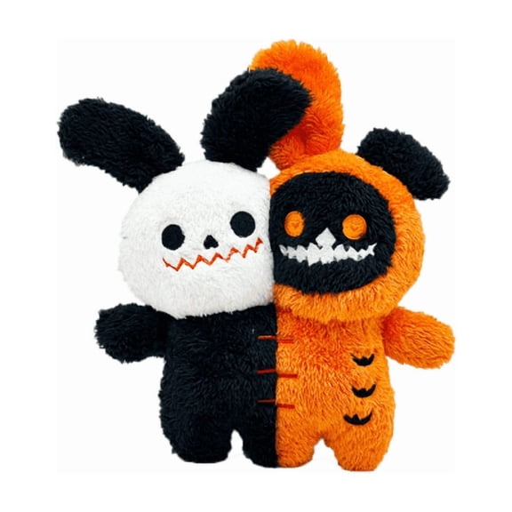 Halloween Two Headed Bunny Plush – Split Face Ghost Rabbit Stuffed Animal for Shelf Decor, Spooky Cute 11 Inch Plush Toy for Party Home