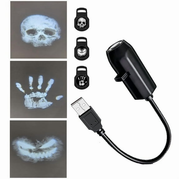 Halloween USB Projector Light Skull NightLight Ghost LED Lamp 360Degree Rotating Switchable Pattern Design Dark & Night Ambiance