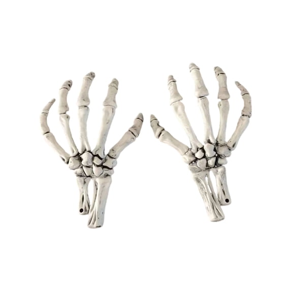 Halloween Undead Skeleton Hands 2 Pcs, Textured Plastic Bone Hands with Mounting Holes, DIY Wreath and Haunted House Props for Spooky Party Decor